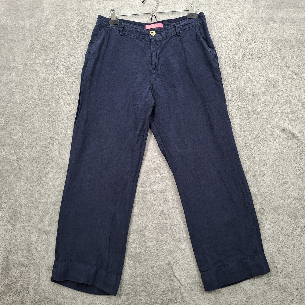 Lilly Pulitzer Pants Sizeβ 6 32x26 Breeta Crop Linen Navy Blue Beachy Coastal